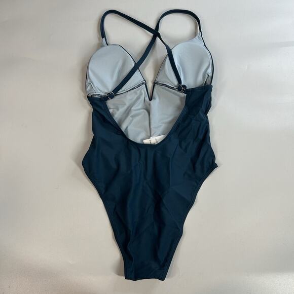 Cupshe Deep V-Wire Cross Back Cheeky One Piece Swimsuit Women’s Small Beach Blue - Picture 4 of 6